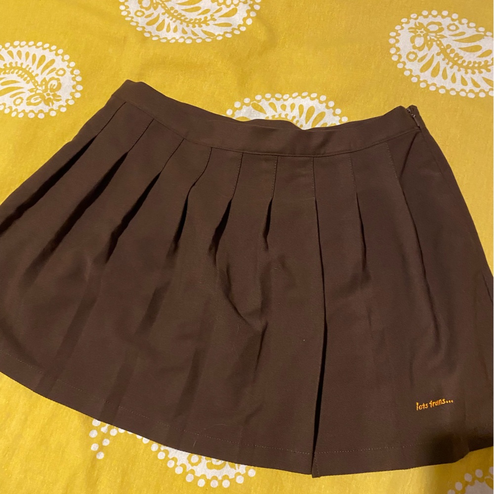 Urban Outfitters Iets Frans Brown Pleated Miniskirt